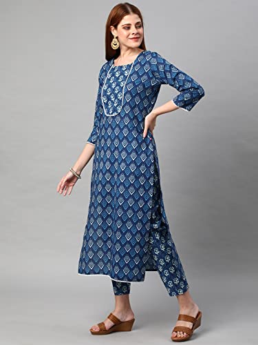 Image of ANNI DESIGNER Women's Cotton Blend Printed Straight Kurta With Pant