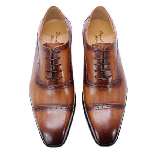 Men's Fashion Square Toe Faux Patent Leather Tuxedo Dress Shoes Comfortable Round Hand-Sewn Soft Non-Slip Formal Shoes for Men