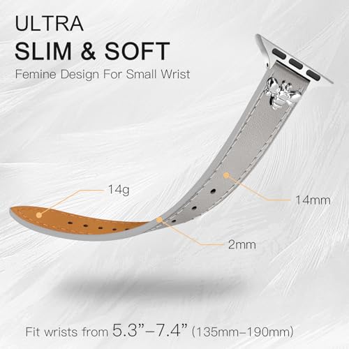 Image of JR.DM Slim Leather Bands Compatible with Apple Watch Band 38mm 40mm 41mm 42mm 44mm 45mm 46mm 49mm, Genuine Leather Band with Charms, Feminine Design for Iwatch Ultra SE Series 11 10 9 8 7 6 5 4 3 2 1