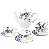 LE POTOCIO Bone China Tee-Set für Erwachsene, 13-teiliges Teeservice aus blauem und weißem...