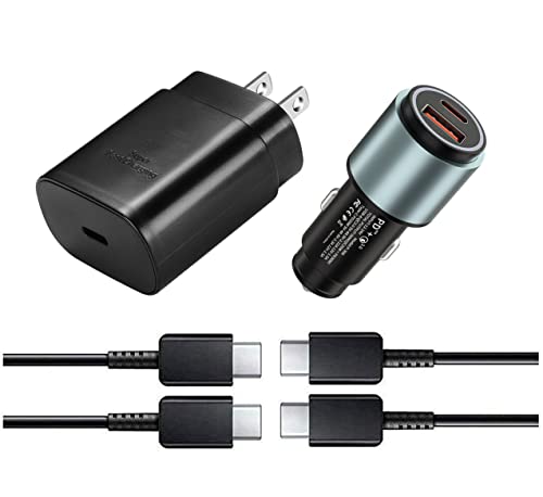 Super Fast Charger Type C Kit, 25W PD PPS USB C Wall/Car Charger for Samsung Galaxy S23 Ultra/S23+/S23/S22/S21/S20/Plus/Ultra/FE/Note 20/10/A71, iPad Pro, with 2X USB C-to-C Cable