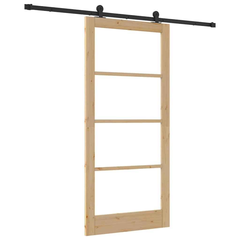 Drzwi przesuwne ORKDAL naturalne 93 x 202 cm lite drewno sosnowe i szkło z systemem przesuwnym, do wnętrz, nowoczesny minimalistyczny design, ciche przesuwanie, trwałe, idealne do jadalni i