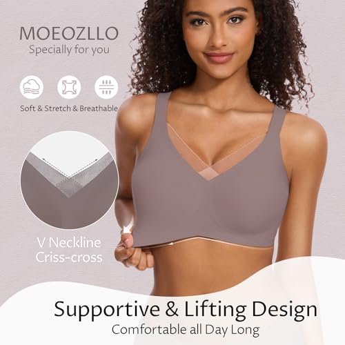 Image of MOEOZLLO V Lace Bras for Women No Underwire Seamless Bralettes for Women Wireless Bra Soft Support Everyday T Shirt Bras -Grey,S, Small