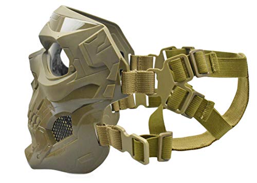 JFFCESTORE Tactical Mask Protective Full Face Clear Goggle Skull mask Dual Mode Wearing Design Adjustable Strap (Mask DE) - Thumbnail 7