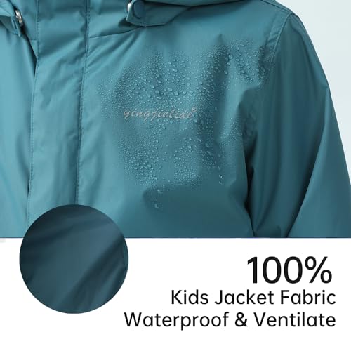 Image of YINGJIELIDE Boys Girls Waterproof Rain Jackets Kids Easy to Fold Windbreaker Lightweight Outdoor Hooded Raincoat