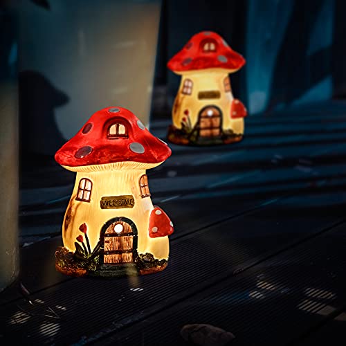 Wondhome Mushroom Illuminated Miniature Fairy Landscape House With Solar Powered Led Outdoor Garden Statue #TOP4
