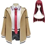 YJCOS Makise Kurisu Cosplay Costume Uniform Top Shorts Jacket for Women Halloween Party Clothing with Wig XL