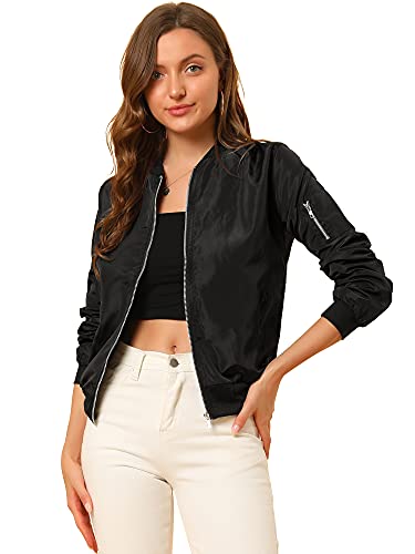 Allegra K Women's Windbreaker Bomber Jacket Zip Up Fall Casual Outerwear with Pockets