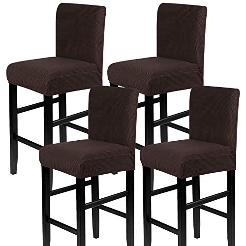 Image of SearchI Jacquard Bar Stool Covers Set of 4, Stretch Washable Barstool Seat Covers, Counter Height Chair Covers for Kitchen Dining Room Cafe (Jacquard Coffee)