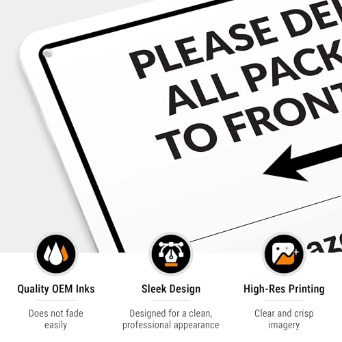 Image of Package Delivery Sign, Delivery Instructions Deliver All Package to Front Door Left Arrow Sign, 10x7 Inches, Rust Free .040 Aluminum, Fade Resistant, Made in USA