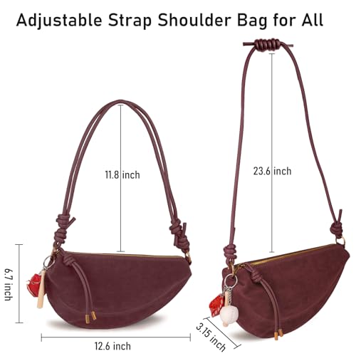 Image of Small Suede Dumpling Crossbody Bag for Women, Hobo Shoulder Purse with Cute Baseball Charms & Adjustable Strap