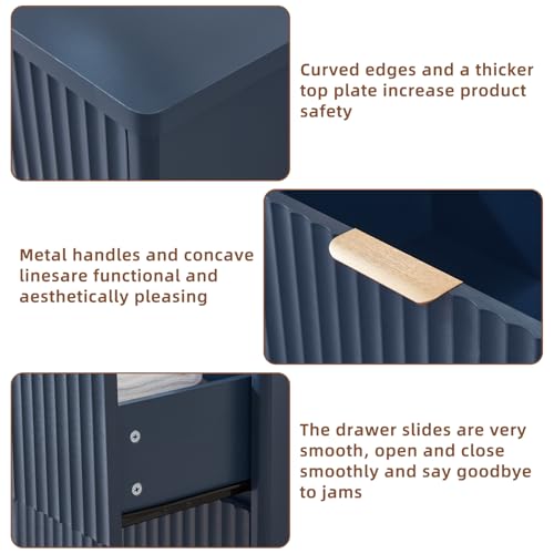 LEYAOYAO Fluted 5 Drawers Dresser for Bedroom, 41" Tall Modern Chest of Drawers with Metal Handle, Curved Profile Farmhouse Closet Organizer Wood Dressers TV Stand for Living Room, Hallway, Navy Blue