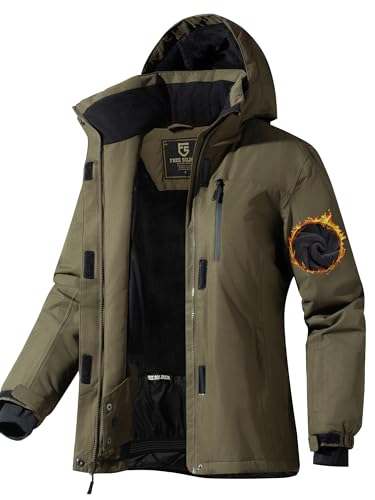 FREE SOLDIER Damen Wasserdicht Skijacke Fleece Gefüttert Warm Winter Regenjacke mit Kapuze - Grün - XX-Large