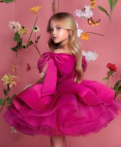 Satin Short Flower Girl Dresses for Wedding Kids Puffy Princess Birthday Party Gowns with Bowknot4