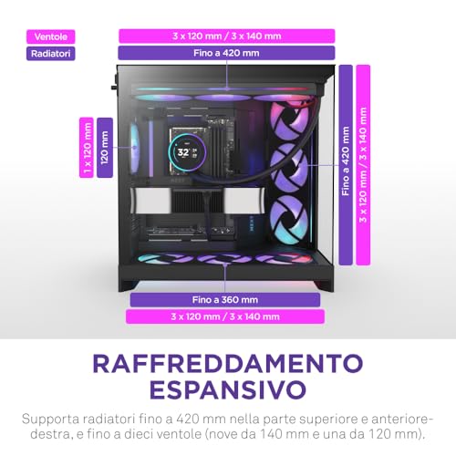 Nzxt H9 Flow Rgb (2025) – Grande Case Pc Atx Mid-Tower A Doppia Camera Con Flusso D'aria – Include 1 X Unità Ventola Rgb Da 420Mm E 1 X Ventola Da 120Mm – Supporto Radiatore Da 420Mm – Nero - 4