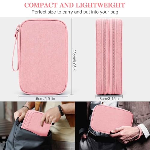 Image of FYY Electronic Organizer, Large Travel Cable Organizer Bag Pouch Electronic Accessories Carry Case Portable Waterproof Double Layers All-in-One Storage Bag for Cable, Cord, Charger, Phone, Pink
