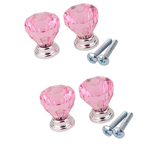 Baoblaze ルガラス製 引き出し用 ノブ ダイヤモンド型 ドア 取っ手 ネジ付き 装飾 4pcs入り ピンク