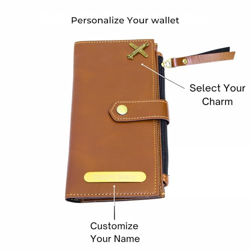 Image of Personalized Leather Wallet | Custom Name & Charm | Unisex Faux Leather Wallet with Button Closure | Stylish & Durable Gift for Men & Women (Tan)