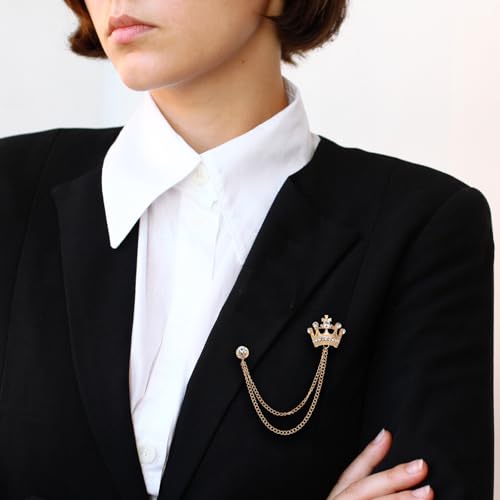 Image of PATIKIL Crown Hanging Chain Brooch Pins, Rhinestone Suit Pins Fashion Crystal Lapel Pins