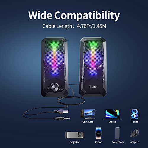 Bobtot Computer Speakers Hifi Stereo Sound - 2.0 Channel Rgb Desktop Speakers Pc Speaker With Bluetooth Volume Control Usb Powered 3.5Mm Aux-In Audio System #TOP7