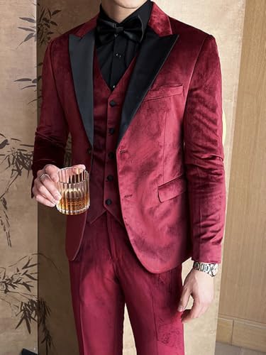 Kromoc Men's Three Pieces Suit Homecoming Peak Lapel Two Buttons Jacket Single Breasted Button Vest Pants Groom4