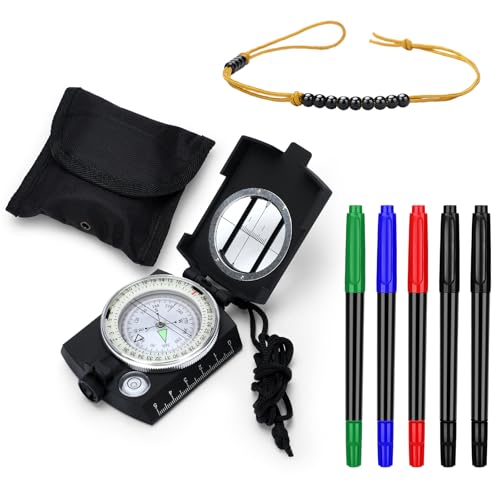 Yeaqee 8 Pcs Land Navigation Kit Includes 5 Military Map Markers Lensatic Military Compass Coordinate Scale and Protractor Pace Beads Counter for Camping, Mountaineering, Climbing, Adventure