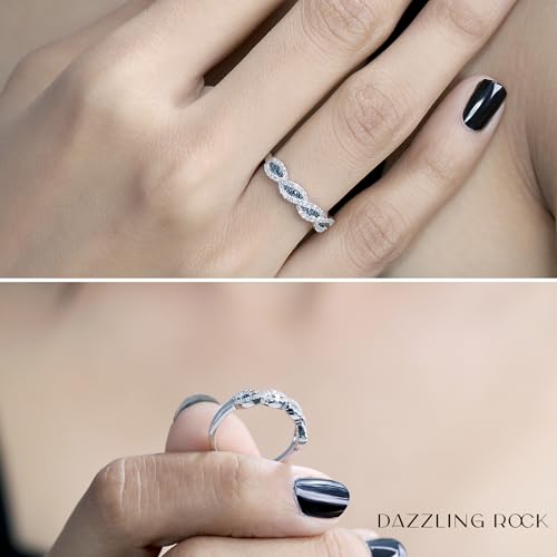 Dazzlingrock Collection 0.35 Cttw 10K Solid Gold Round Blue & White Diamond Bridal Stackable Wedding Band 1/4