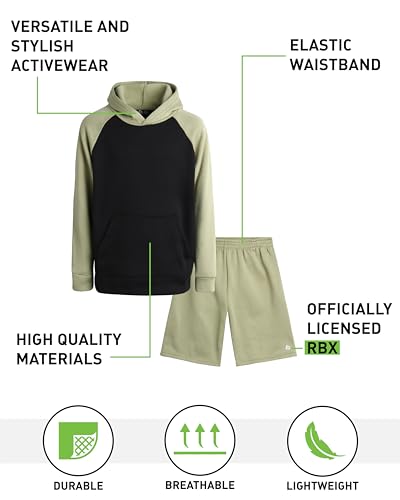 Image of RBX Boys Shorts Set - 2 Piece Breathable Cotton Blend Fleece Boys Hoodies and Gym Shorts Youth Kids Workout Sweat Set