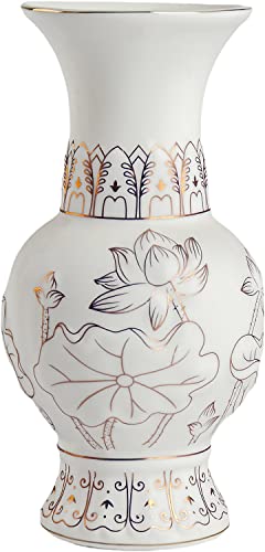 Houlu Florero budista pequeño de cerámica blanca de 7 pulgadas, suministros de altar budista