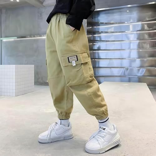 Boys Cargo Pants Casual Elastic Waist Pull On Trousers with Multi Pockets Fashion Lounge School Pants for Boys 3-15Y2