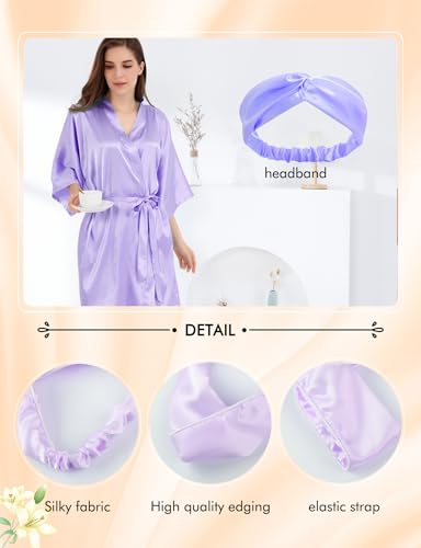 Image of MORFORU Women Bride Bridesmaid Silky Satin Kimono Robe Solid Color Sleepwear for Wedding Party Getting Ready, Short