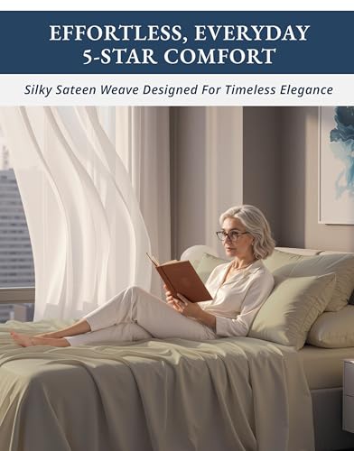 Image of LANE LINEN Cotton California King Sheet Sets Egyptian Cotton Sateen - Linen | Cali King Sheets Set - 4-Piece Set, For Guests And Everyday Use, For A Silky Hotel-Style Bed, Guest-Ready Comfort