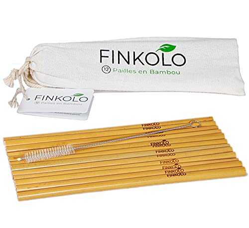 Pajitas reutilizables de bambú biodegradables, 22 cm, juego de 12 Cover