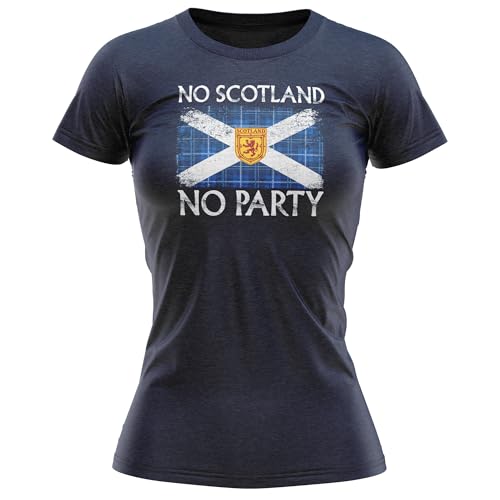 Funny Scotland Womens T Shirt - Tartan Scottish Coat of Arms Tee Ladies Football Fan Top Saltire XL Navy