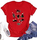 Christmas Shirts for Women Meowy Christmas Tshirt Cat Graphic Tee Short Sleeve Cat Lover Gifts Tops (Red4, Medium)
