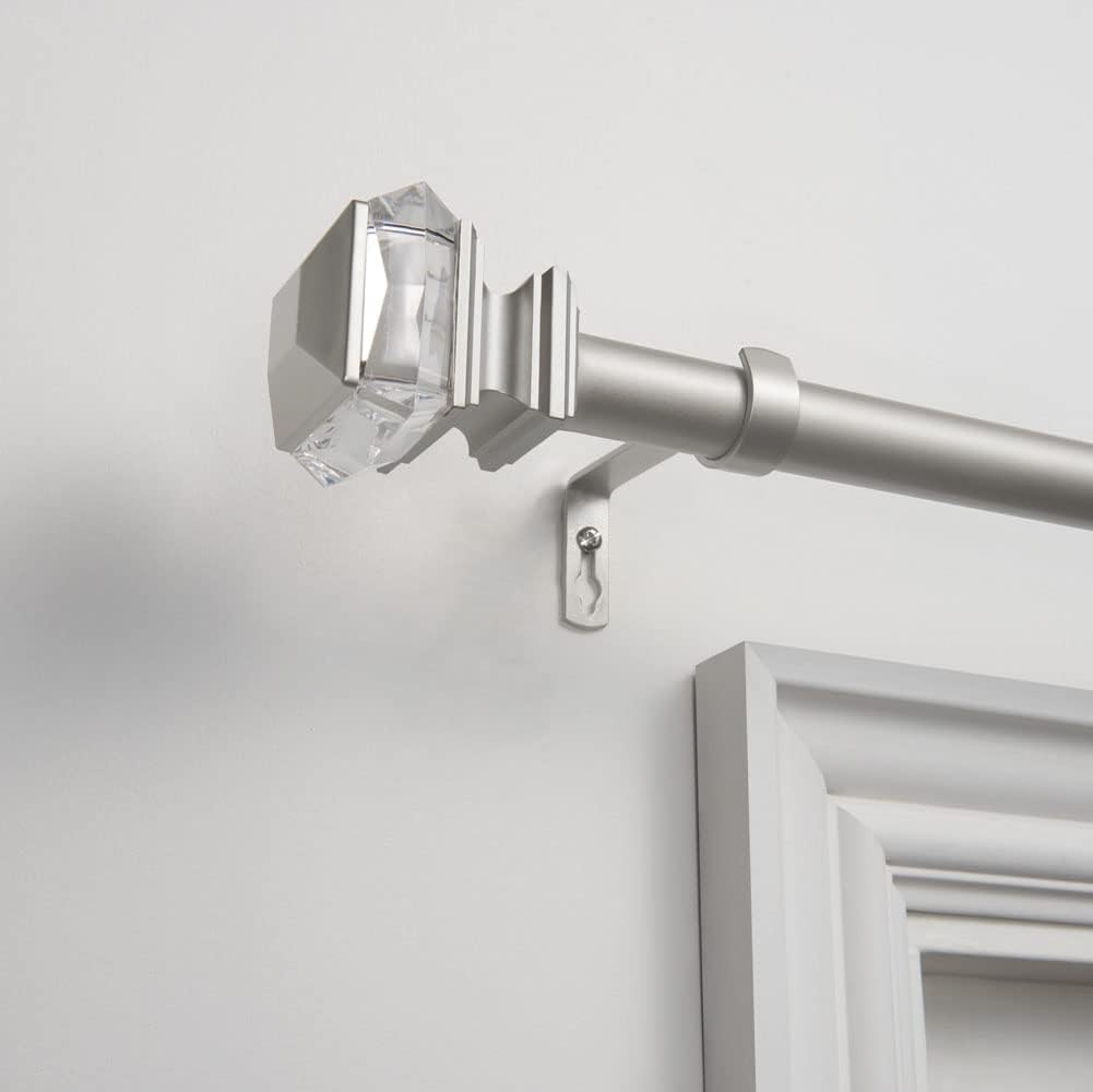 EXCLUSIVE HOME Marquise 1" Curtain Rod and Coordinating Finial Set, Matte Silver, Adjustable 36"-72"