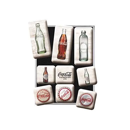 Nostalgic-Art Juego de Imanes Retro Coca-Cola – Bottles – Regalo Aficionados a la Coke, Decoración para la Nevera, Diseño Vintage, 9 Unidades