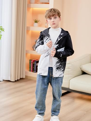 Idgreatim 6-14T Boys Zip Up Hoodies Kids 3D Graphic Hoody Sweatshirt Zipper Pullover with Pockets