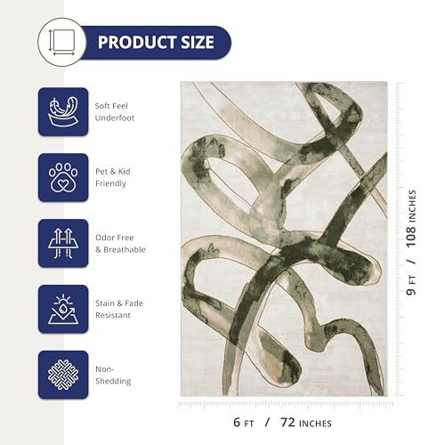 Tapete beige crema verde Abani 6' x 9' diseño artístico abstracto miniatura 5