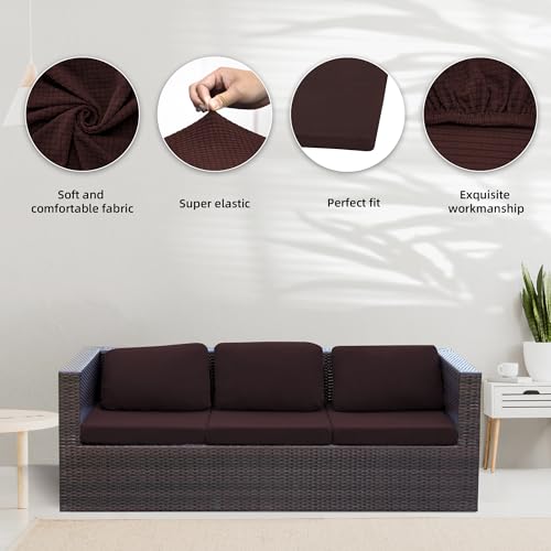 Image of 8Pcs Stretch Patio Cushion Covers,Outdoor Couch Covers Replacement,Outdoor Couch & Sofa Slipcovers,for Patio Furniture Cushion Covers,Washable Reusable Furniture Protector (Coffee,Cover Only)