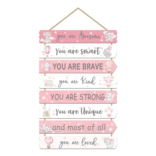 Image of Girls Room Decor Elephant Room Decor for Girls Bedroom Inspirational Wall Art for Kids Pink Wall Decorations Little Girl Toddler Room Wood Sign Nursery Room Decor (elephant)