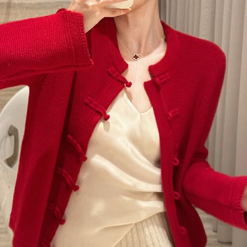 Chinese New Year white red buckle fashionable simple wool sweater festive round neck top3