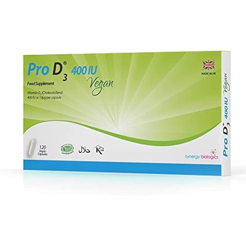 Pro D3 Vegan 400 IU | 120 Capsules | VEGAN CERTIFIED | Made in the UK | 4 Months Supply | Gluten Free - Cruelty Free - Nut Free - Gelatin Free - Soya Free - Peanut Free - Alcohol Free - Halal - Kosher Cover