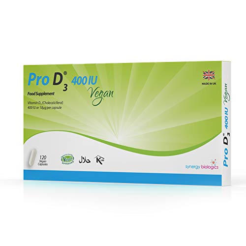 Pro D3 Vegan 400 IU | 120 Capsules | Made in The UK | Gluten Free | Nut Free | Gelatin Free | Soya Free | Peanut/Nut Free | Colour Free | Alcohol Free | Small Batch 4 Months Supply | Vitamin D3