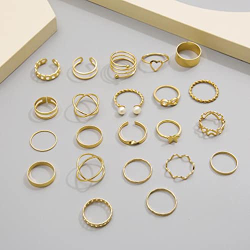 Butterfly Ring Open Multi-Joint Ring Hollow Heart Spiral 8-Character Ring 22-Piece Set #TOP3