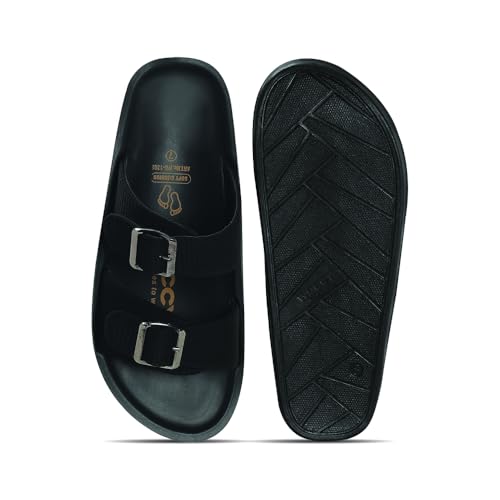 Image of Woccy Men's Double Strap Slide Slippers for Men | Comfortable Casual Flats with Buckle Closure | Slip-Resistant & Cushioned