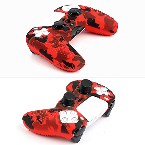 Benazcap Silicone Skin Accessories For Ps5 Dualsense Wireless Controller Grip Case With Anti-Slip Silicone Dustproof Protective, Ps5 Controller Skin X 1, With Thumb Grip X 10 - Red Camouflage #TOP5