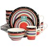 Gibson Home Festival Rings 16-Piece Stoneware Dinnerware Set Colorful Hand-Painted Plates, Bowls & Mugs, Service for 4, Dishwasher & Microwave Safe Vibrant Tableware