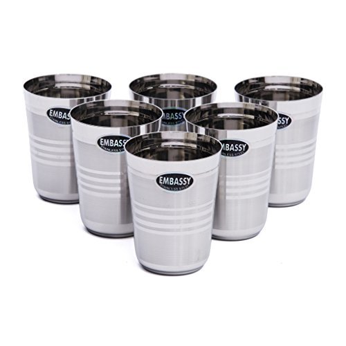 Image of EMBASSY Stainless Steel 4D Patti Glass, Pack of 6, 275 ml