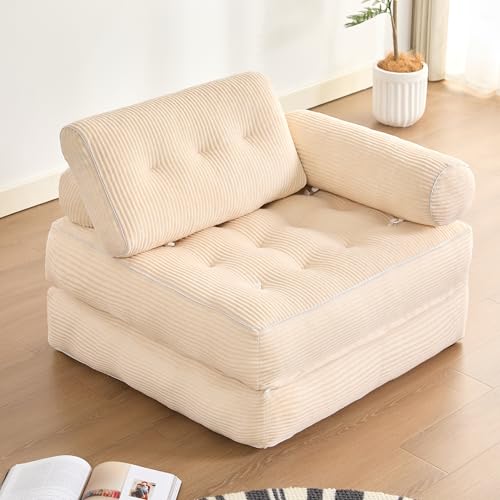 Litbird Faltbares 4-in-1 Sofa Bett – Sitzsack-Sofa, Relaxsessel, Spielsofa, Schlafsofa & Gästebett für kleine Räume, Sessel fürs Schlafzimmer & Wohnzimmer (Beige, 95 cm mit Armlehnen)